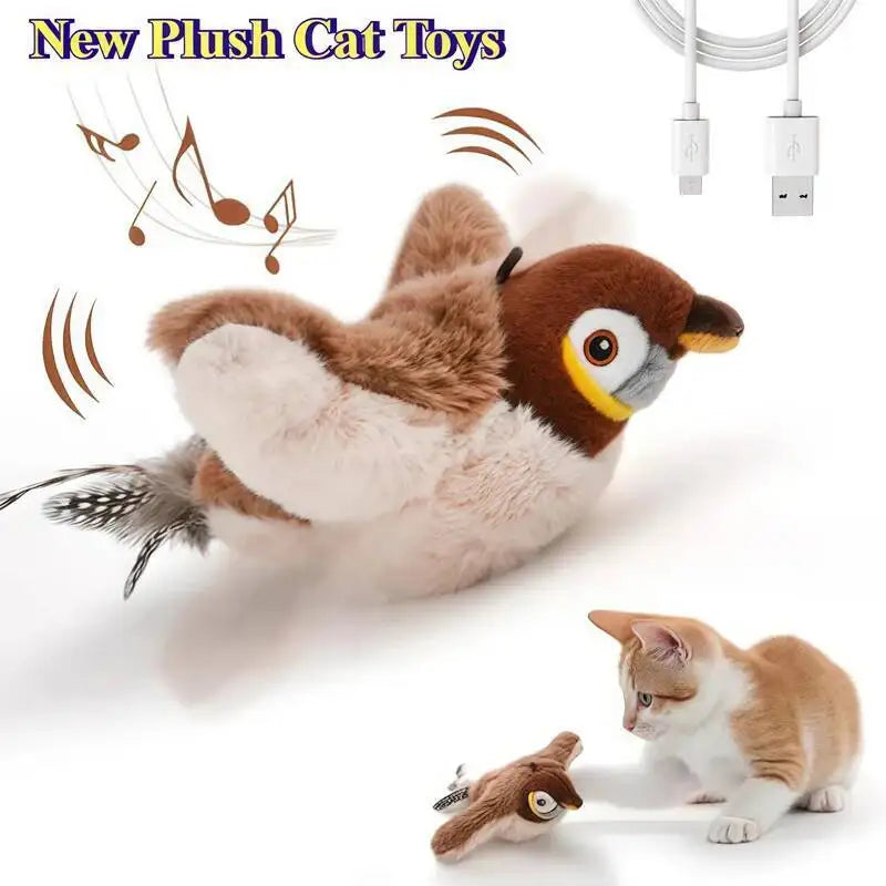 Nouveau jouet interactif pour chat et chien, oiseau simulé rechargeable qui chiaie et bat les ailes (non volant), jouet en peluche activé par le toucher pour animaux de compagnie