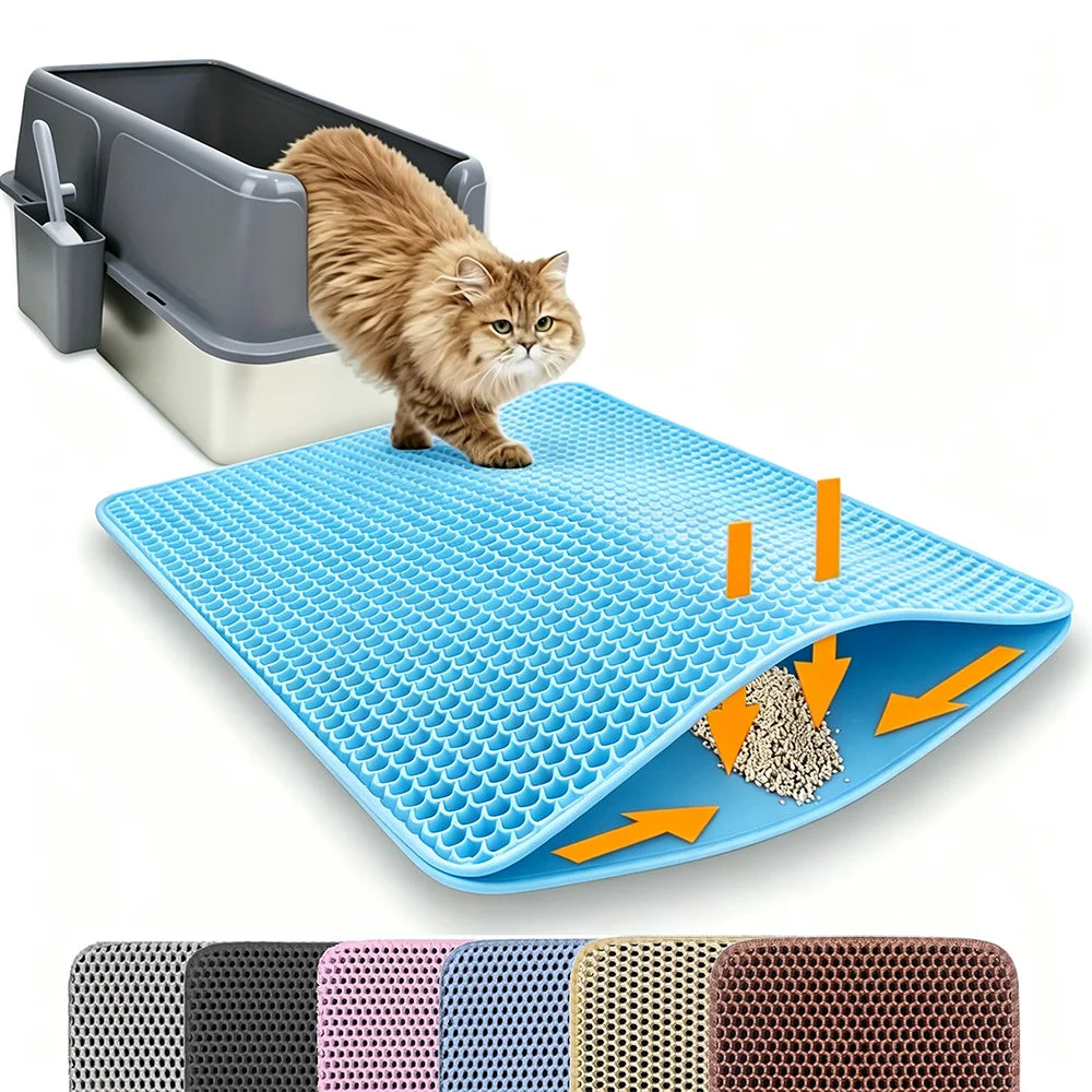 Tapis de litière pour chat Double couche antidérapant pour animaux de compagnie, grand bac à litière pour animaux de compagnie, filtre résistant à l'usure, imperméable et antidérapant