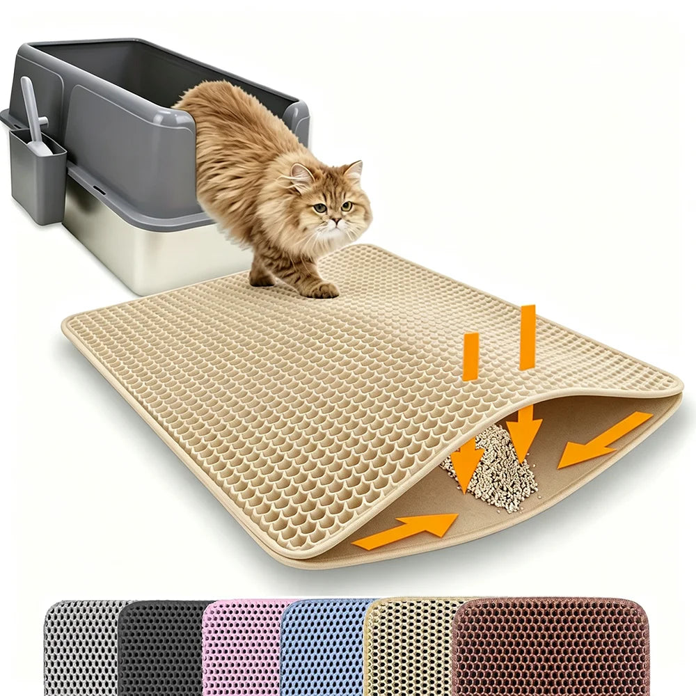Tapis de litière pour chat Double couche antidérapant pour animaux de compagnie, grand bac à litière pour animaux de compagnie, filtre résistant à l'usure, imperméable et antidérapant