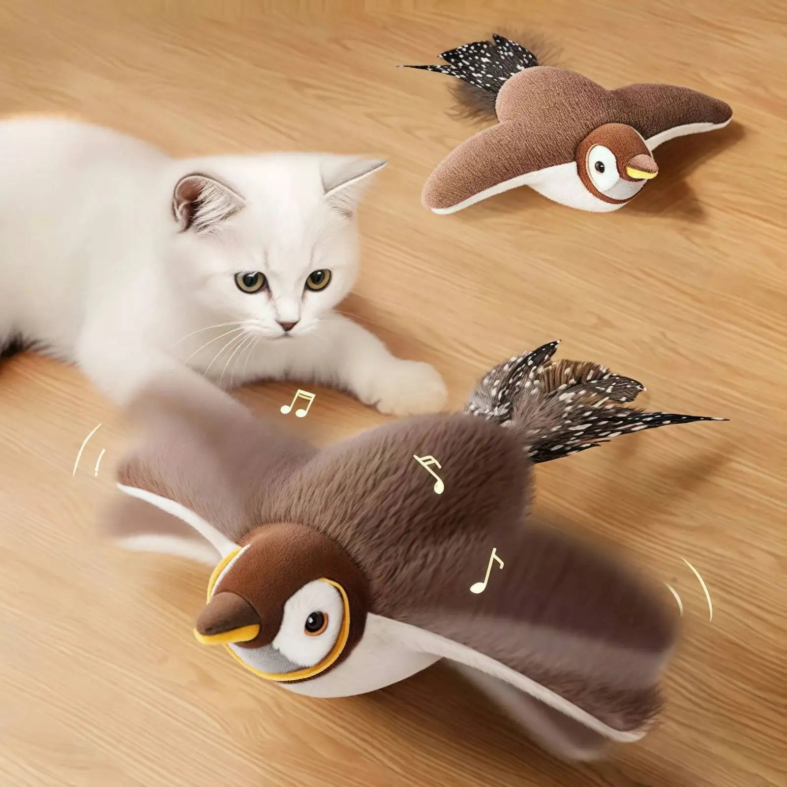 Nouveau jouet interactif pour chat et chien, oiseau simulé rechargeable qui chiaie et bat les ailes (non volant), jouet en peluche activé par le toucher pour animaux de compagnie