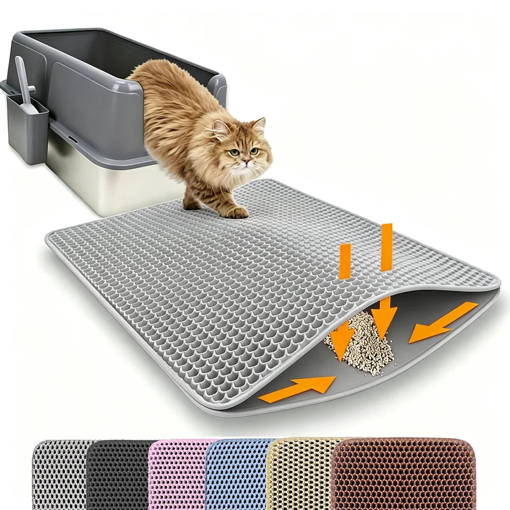 Tapis de litière pour chat Double couche antidérapant pour animaux de compagnie, grand bac à litière pour animaux de compagnie, filtre résistant à l'usure, imperméable et antidérapant