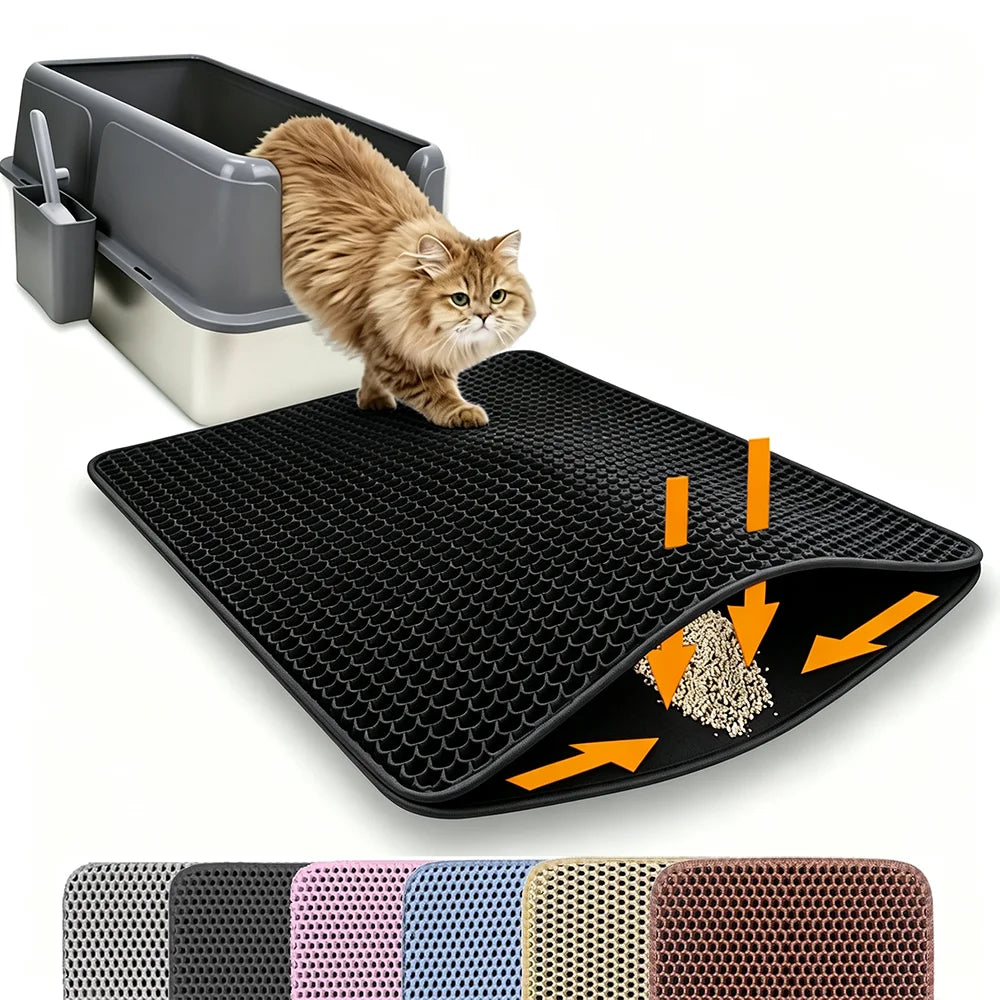 Tapis de litière pour chat Double couche antidérapant pour animaux de compagnie, grand bac à litière pour animaux de compagnie, filtre résistant à l'usure, imperméable et antidérapant