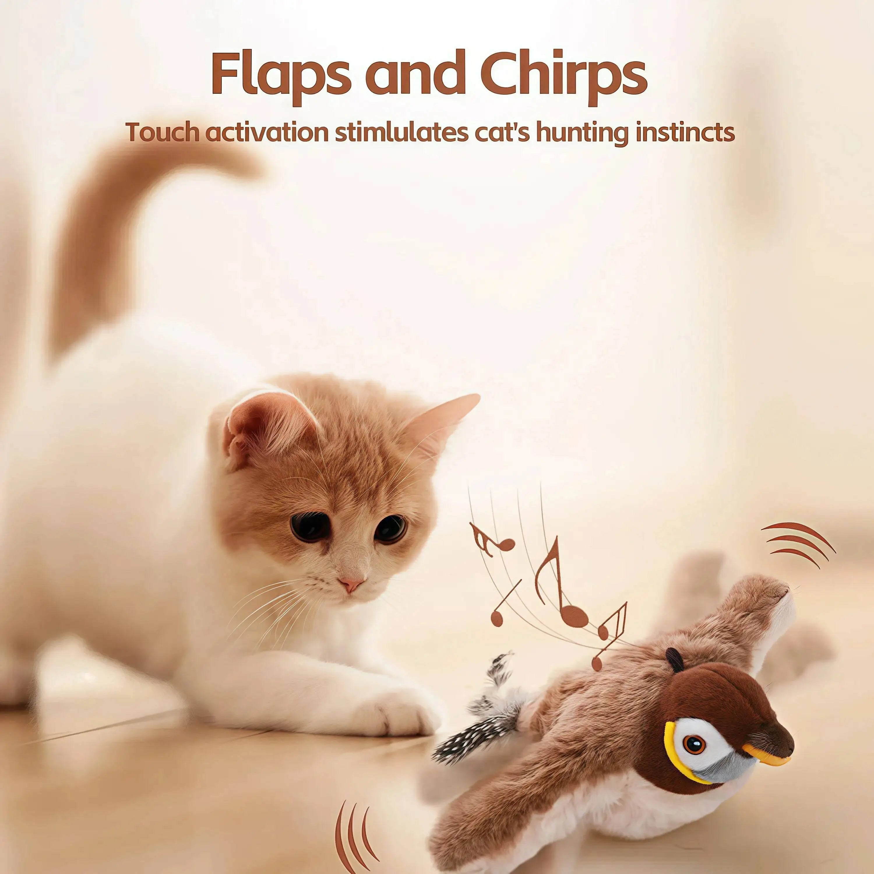Nouveau jouet interactif pour chat et chien, oiseau simulé rechargeable qui chiaie et bat les ailes (non volant), jouet en peluche activé par le toucher pour animaux de compagnie