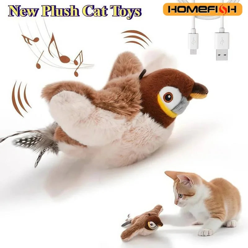 Nouveau jouet interactif pour chat et chien, oiseau simulé rechargeable qui chiaie et bat les ailes (non volant), jouet en peluche activé par le toucher pour animaux de compagnie